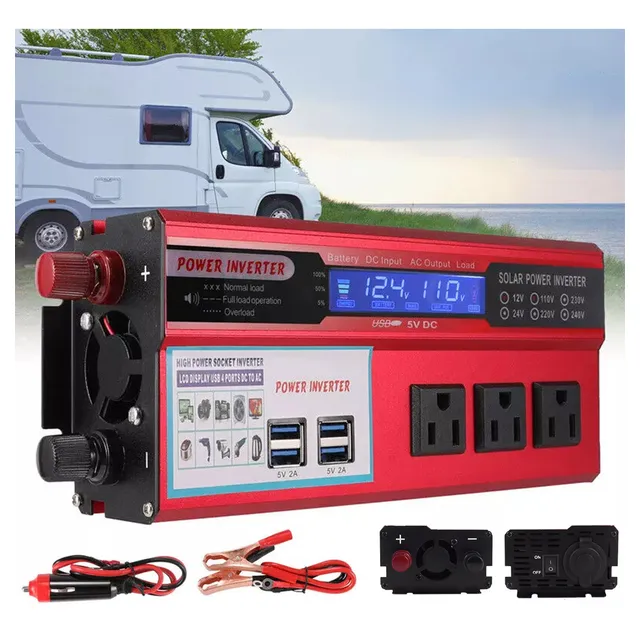 Inversor De Alimentación De Coche 2000 W /900 W (pico), Cd 12 V A 110 V Ca, Convertidor Con Pantalla Lcd Dual, Salidas Ca Y Cargador De Coche Usb Para Coche, Casa, Laptop, Camión