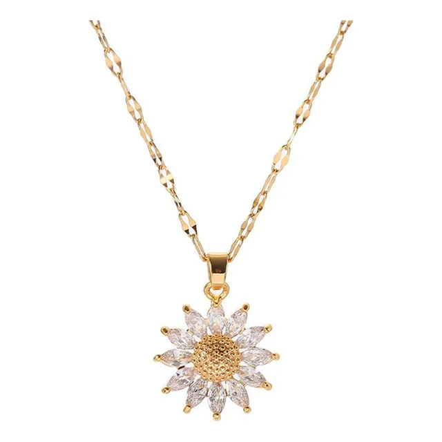 Collar Girasol Para Mujer Dijes Cadena Chapado En Oro