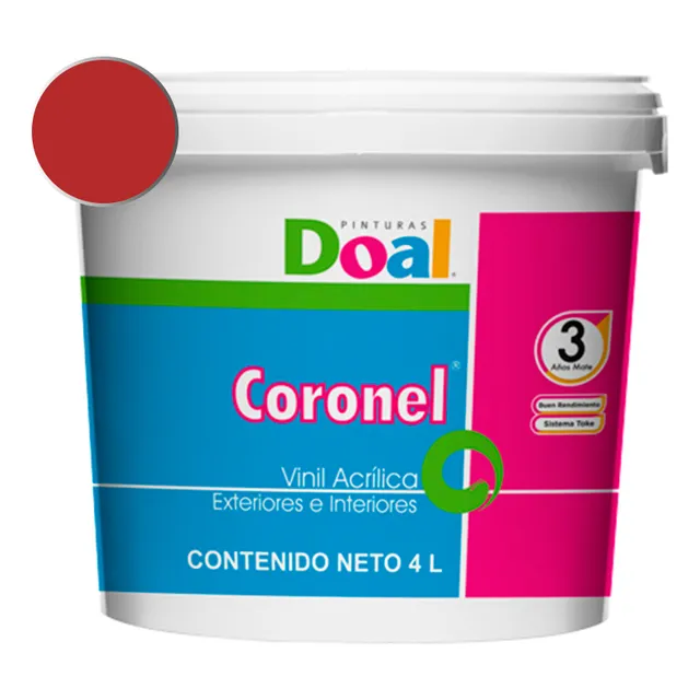 Galon Pintura Vinílica Lavable Doal Coronel Exteriores E Int Color Rojo Ladrillo