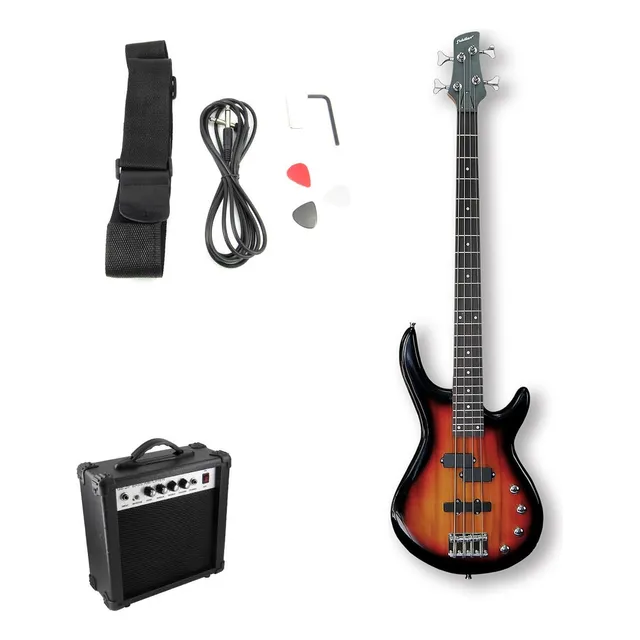 Bajo Eléctrico Fiddler Sunbrust + Amplificador 20w Color Marrón