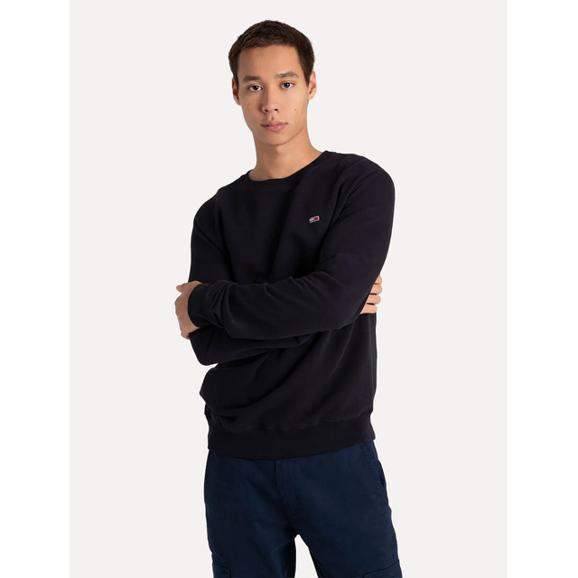 Moletom Tommy Jeans Masculino Regular Crewneck Fleece Preto Moletom Tommy Jeans Masculino Regular Crewneck Fleece Preto