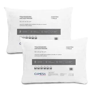 Kit 2 Travesseiros Antiestresse Carbono 50x70cm Camesa Branco