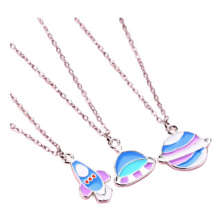 Set 3x Collares Colgante Cohete Ovni Planeta Plateado Amigos Set 3x Collares Colgante Cohete Ovni Planeta Plateado Amigos