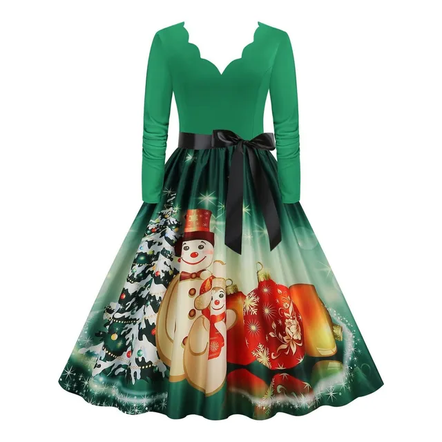 Vestido Para Mujer 2022 Navidad Manga Larga Cuello V Swing