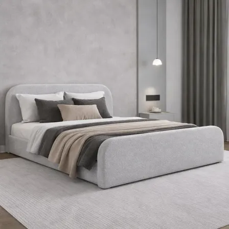 Cama Estofada Queen Lonciê Valentina Design Luxo Confortável Boucle Cinza Queen 1,60m