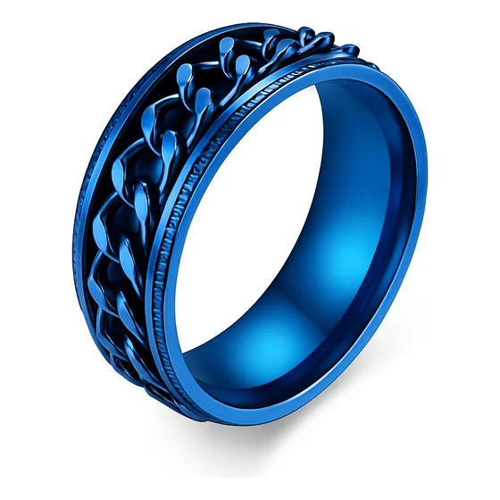 Anillo Titanio Giratorio Cadena Anti Estrés Ansiedad Azul