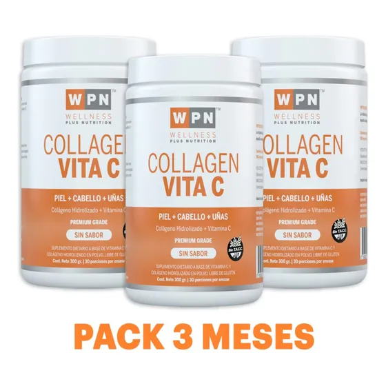 Wpn Colágeno Hidrolizado + Vit C Sin Sabor 300g Pack 3 Meses