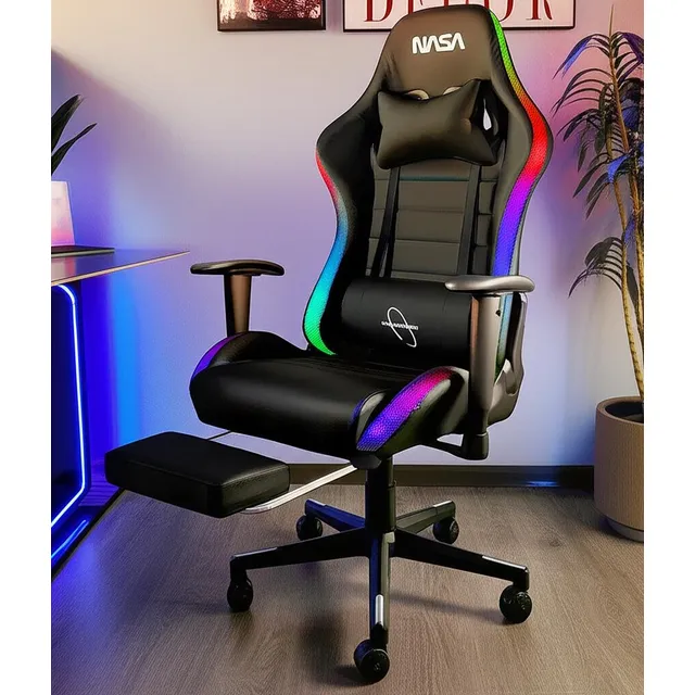 Silla De Escritorio Nasa Pro Gamer Ergonómica Con Luces Led Color Negro Material del tapizado Cuero sintético Galaxia