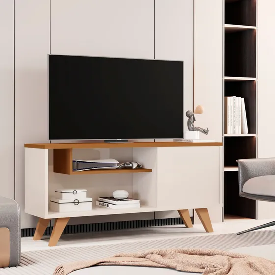 Rack De Tv Para Sala, Moderno Com Prateleiras Heitor Mobishp