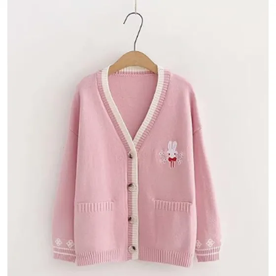 Sueter Cardigan Tejido Conejo Blanco Rosado Tierno Navidad
