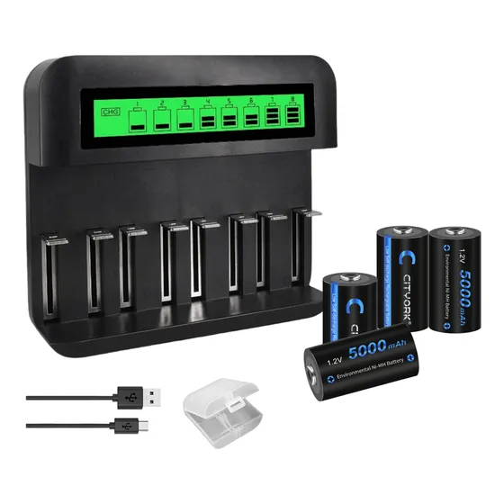 Carregador E Pilha Recarregável Tipo C De 1,2v Lr14 Baterias