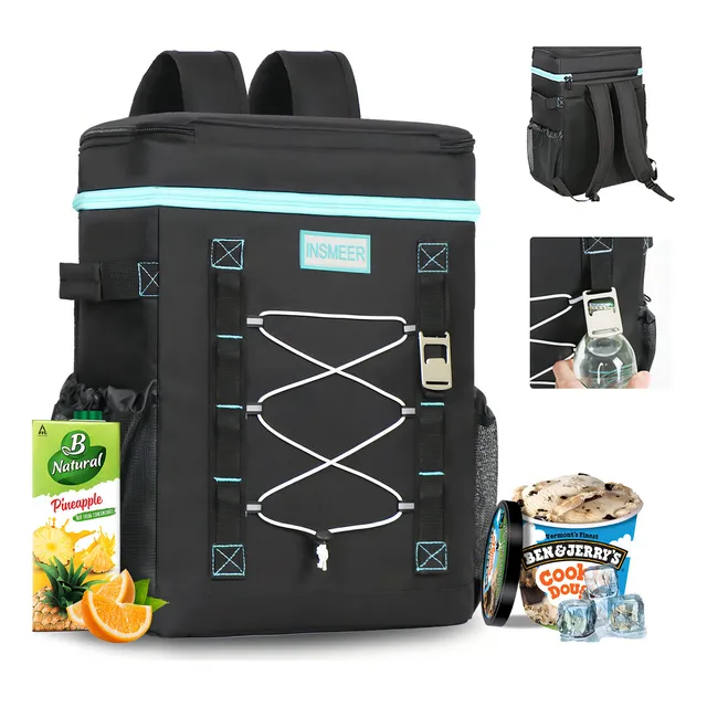 Mochila Hielera Impermeable Bolsa Térmica 30 L Portatil para Camping Fiestas en la Playa con Abridor de Botellas Mantener Frío Caliente Fresco INSMMER 010-L-BK