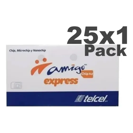 25x1 Tarjeta Sim Chip Telcel 2g 3g 4g 374 Tequila