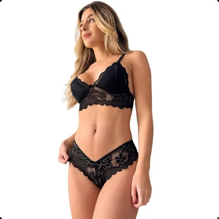 Conjunto Lingerie Sensual Renda Sutiã E Calcinha Feminino