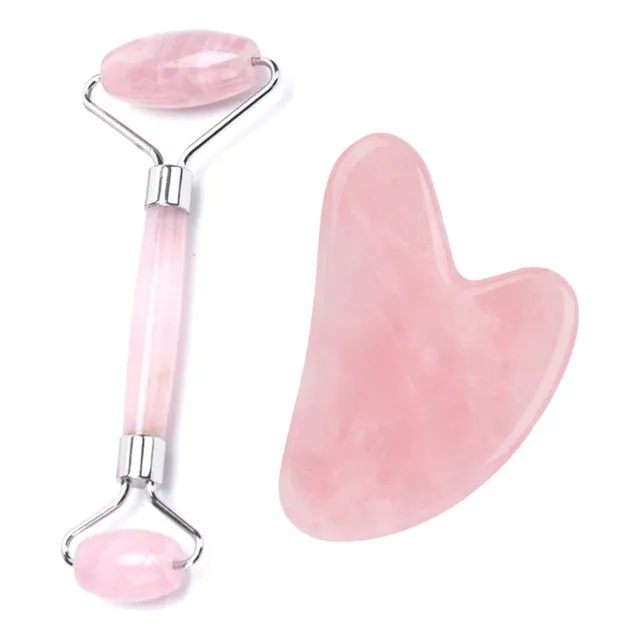 Conjunto De Pedras De Quartzo Natural Roller + Gua Sha