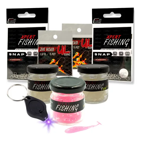 Kit Pesca Ul Xpert Fishing (vinilos, Snap, Jighead, Luz Uv)
