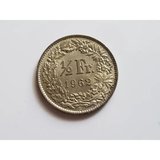 Moneda Suiza Helvetica 1962 Plata 835 1/2 Franco Helvetia