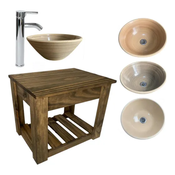 Vanitory Colgante Madera Rustica De Apoyo 50cm Completo