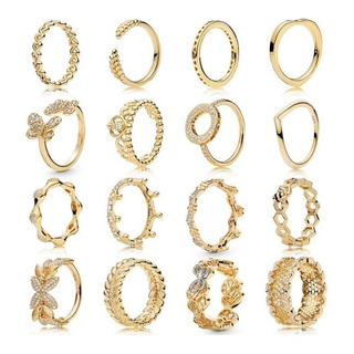 Set De 6 Anillos Chapa De Oro Mujer Set De 6 Anillos Chapa De Oro Mujer