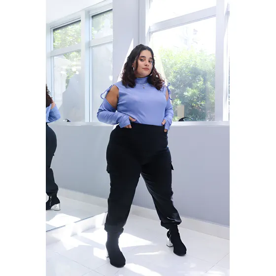 Pantalón Mujer Ananá Plus Size Babucha Cargo Negro Puños
