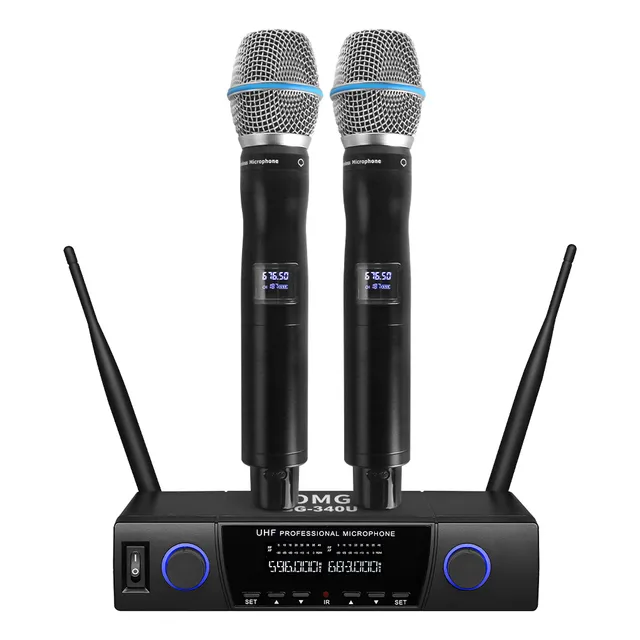 Micrófono Bomge Uhf Metálico Inalámbrico Fm De 2 Canales