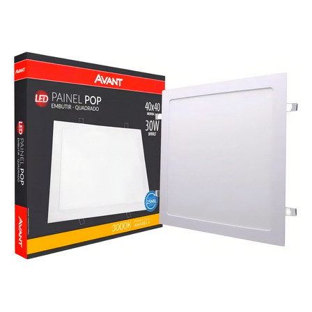 Painel Led 30w 3000k 2400lm Embutir Quadrado 400x400mm Cor Branco Painel Led 30w 3000k 2400lm Embutir Quadrado 400x400mm Cor Branco
