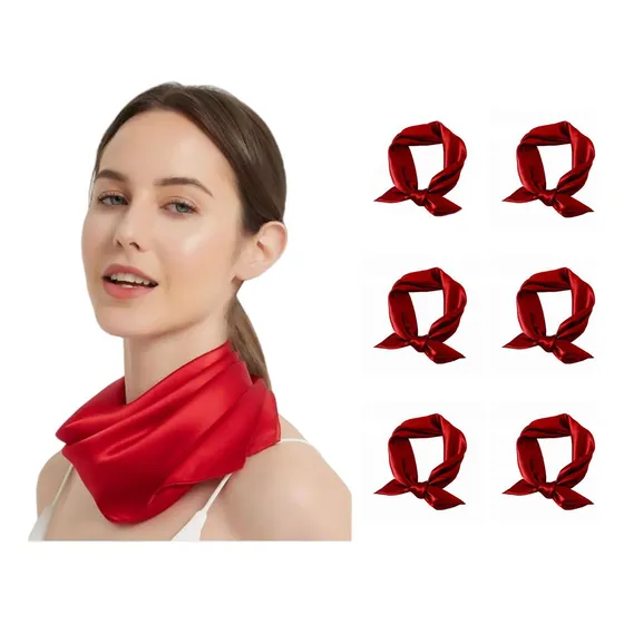 6 Pcs Mascada De Color Sólido Para Mujer, Pañuelo Tipo Seda