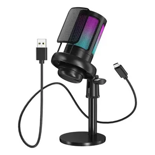 Tomate Mt-1060r Me6s Microfone Gamer Condensador Profissional Led Rgb Alta Sensibilidade Preto Tomate Mt-1060r Me6s Microfone Gamer Condensador Profissional Led Rgb Alta Sensibilidade Preto