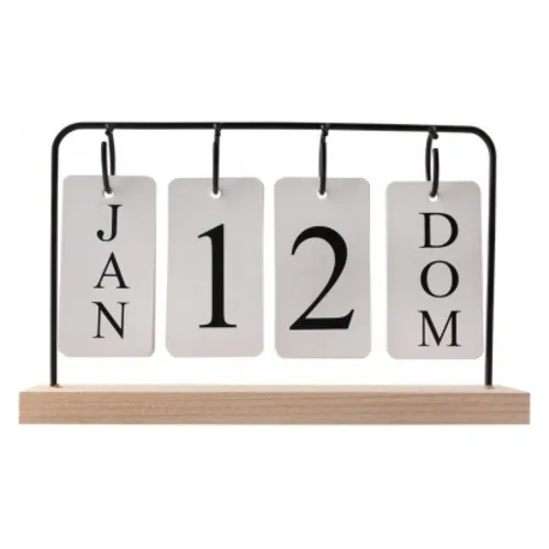 Calendário De Mesa Decorativo Aramado Gold Base De Madeira