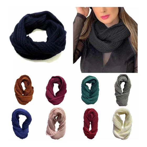 Cachecol Maxi Gola 2 Voltas Lã Tricot Moda Crochê Promoção