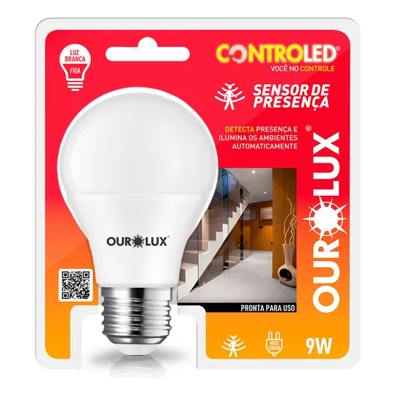 Lampada Controled 9w Sensor De Presença 6500k 760lm Ourolux 127/220V