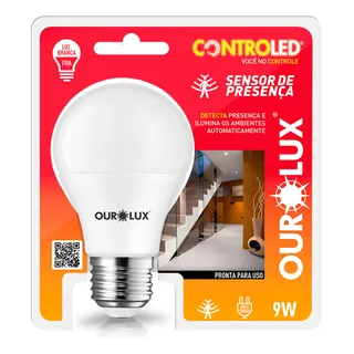 Lampada Controled 9w Sensor De Presença 6500k 760lm Ourolux 127/220v Lampada Controled 9w Sensor De Presença 6500k 760lm Ourolux 127/220v