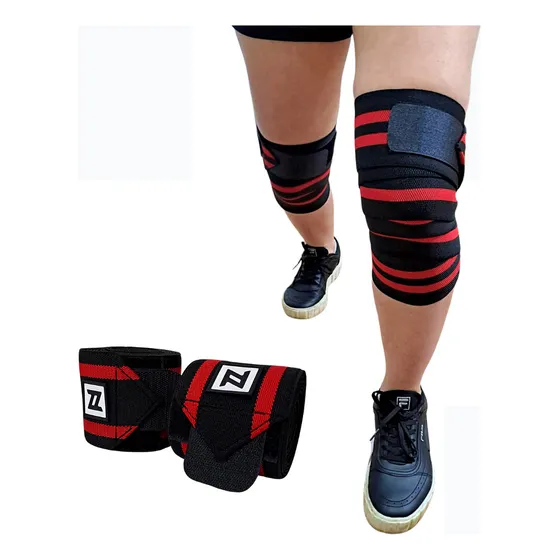 Par Faixas Elastica Para Joelhos Com Alta Compressão Cor Faixa Preta Vermelho Dpazz Sports ZZ500