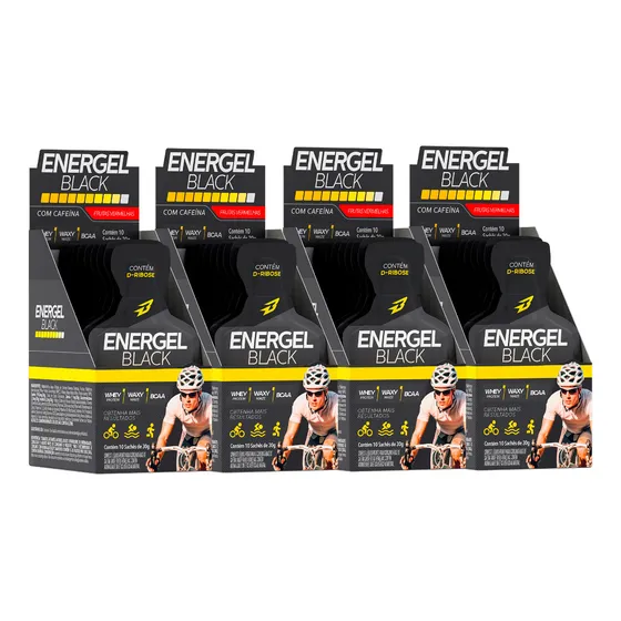 Kit 4x Gel Energel Black Carbo Caixa C/10 Sachês C/ Cafeína