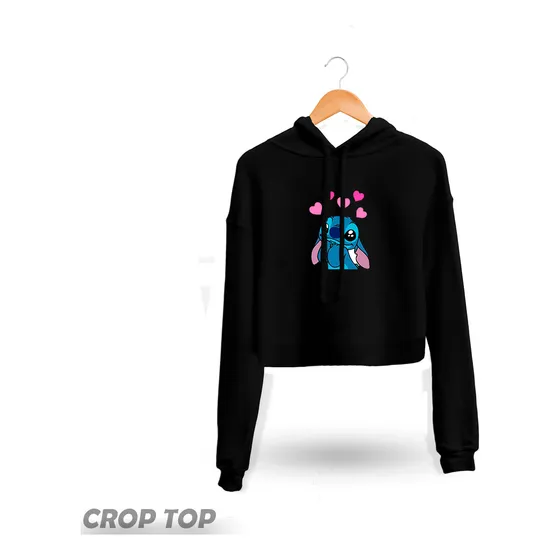 Hoodie Crop Top Stitch Corazones