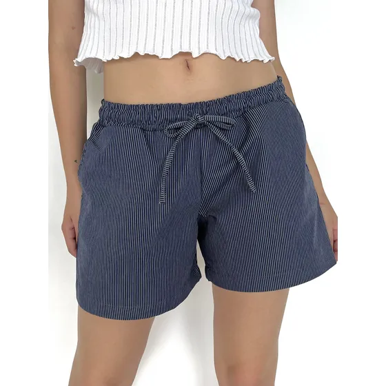 Short Boxer Gabardina Rayado Con Tiritas Mujer Marca Loca