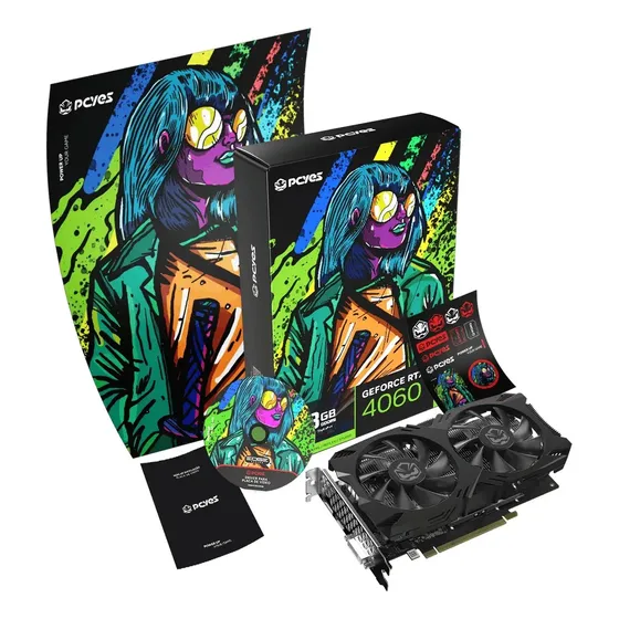 Placa De Vídeo Pcyes Rtx 4060 Gddr6 8gb Dual Fan
