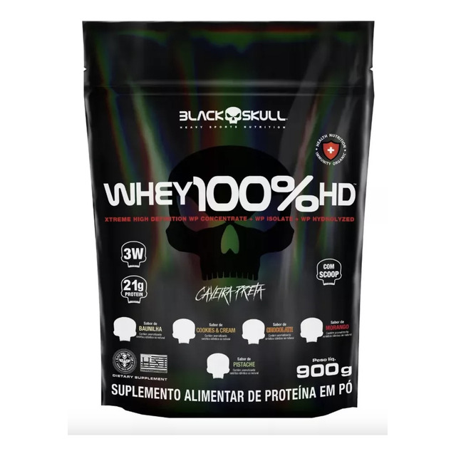 Whey 100% Hd Refil Black Skull 900g Wpc Wpi E Wph Sabor Baunilha Whey 100% Hd Refil Black Skull 900g Wpc Wpi E Wph Sabor Baunilha