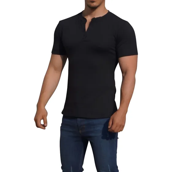 Playeras Henley John Leopard Manga Corta Ajuste Slim Fit
