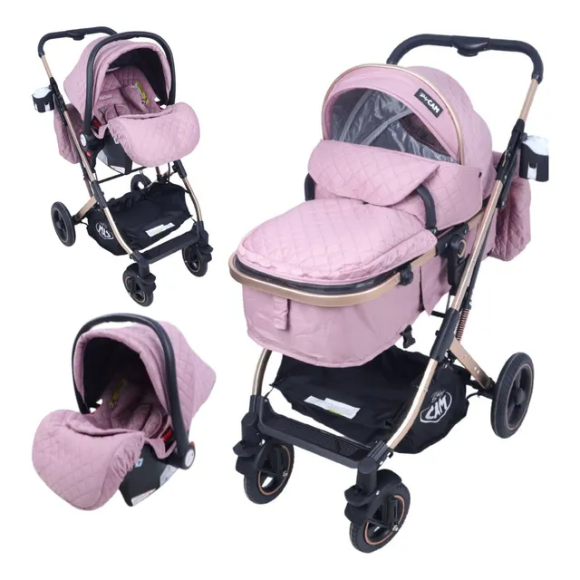 Coche Cuna Cunita Moises Para Bebe Recien Nacido Color Rosa Chasis Rosa