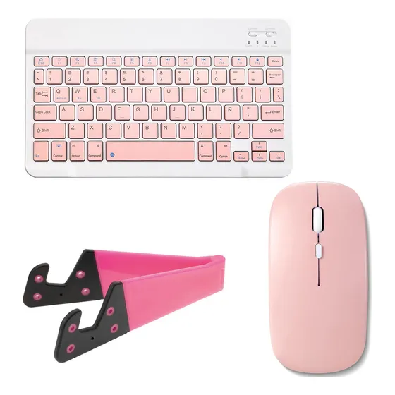 Kit Teclado + Mouse Ztecno Bluetooth Rosa - Combo Inalambrico Notebook Celular Tablet