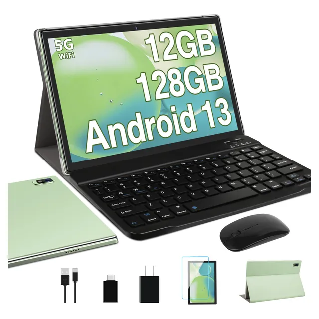 Tablet 10'' Android 13 Os 12+128gb Rom 5g Con Teclado Verde