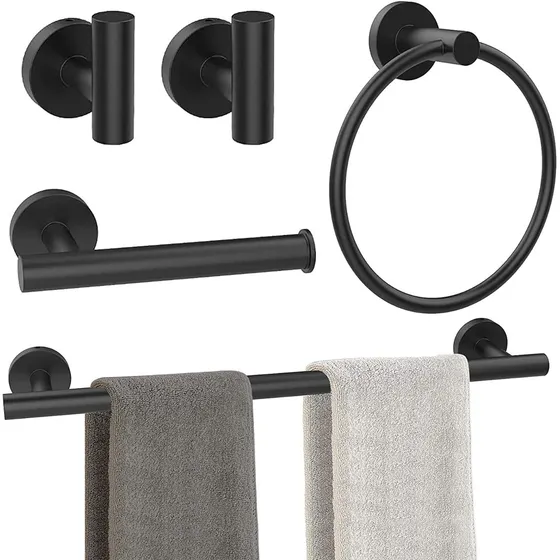 Set Accesorios Para Baño X 5 Piezas Negro Mate