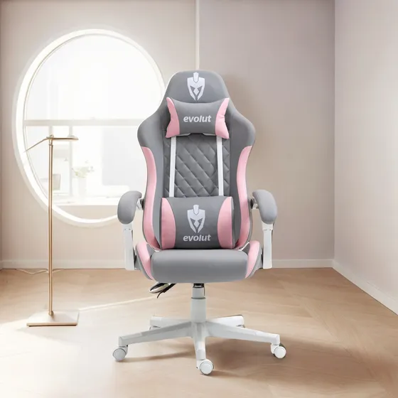 Cadeira Gamer Eg910/prism Cinza Com Rosa, Estrutura Branca -