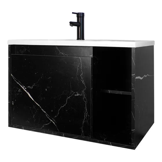 Gabinete De Baño Con Lavabo Decomobil Con Llave Minimalista Cantidad De Agujeros Para Llave Un Agujero Lavabo Blanco Mueble Mármol/negro