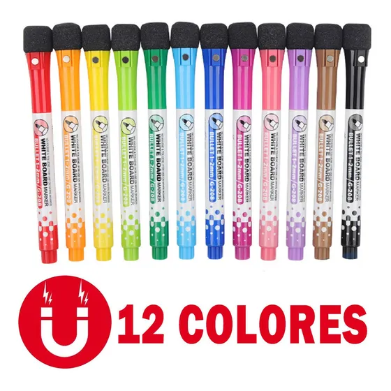 Marcador Con Goma Para Pizarrón Blanco 12 Colores