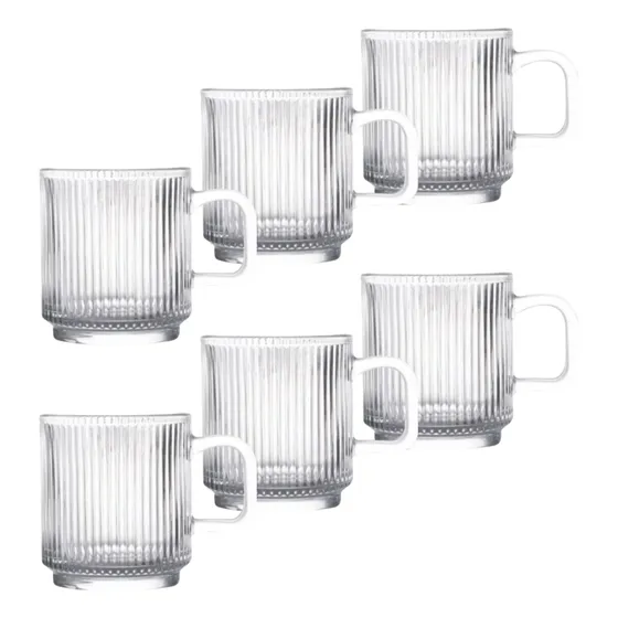 Conjunto 6 Canecas De Vidro Caneladas Xícaras 250ml Café