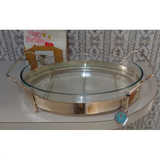 Cazuela Pyrex Italiana, Con Soporte Metálico Para Buffet.