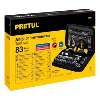 Juego Dados Llaves Puntas Allen Con 83 Piezas Pretul Set-85 Color Cromado