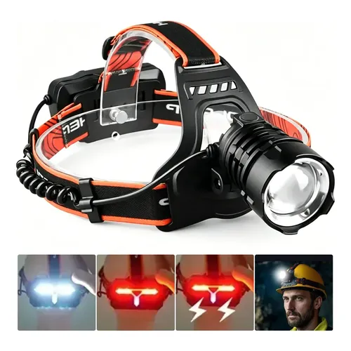 Lanterna de Cabeça JYX com Zoom LED Recarregável para Camping
